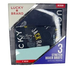 Lucky Brand Men's Stretch Boxer Briefs - 3 Pack w Fly Pouch, 6” inseam